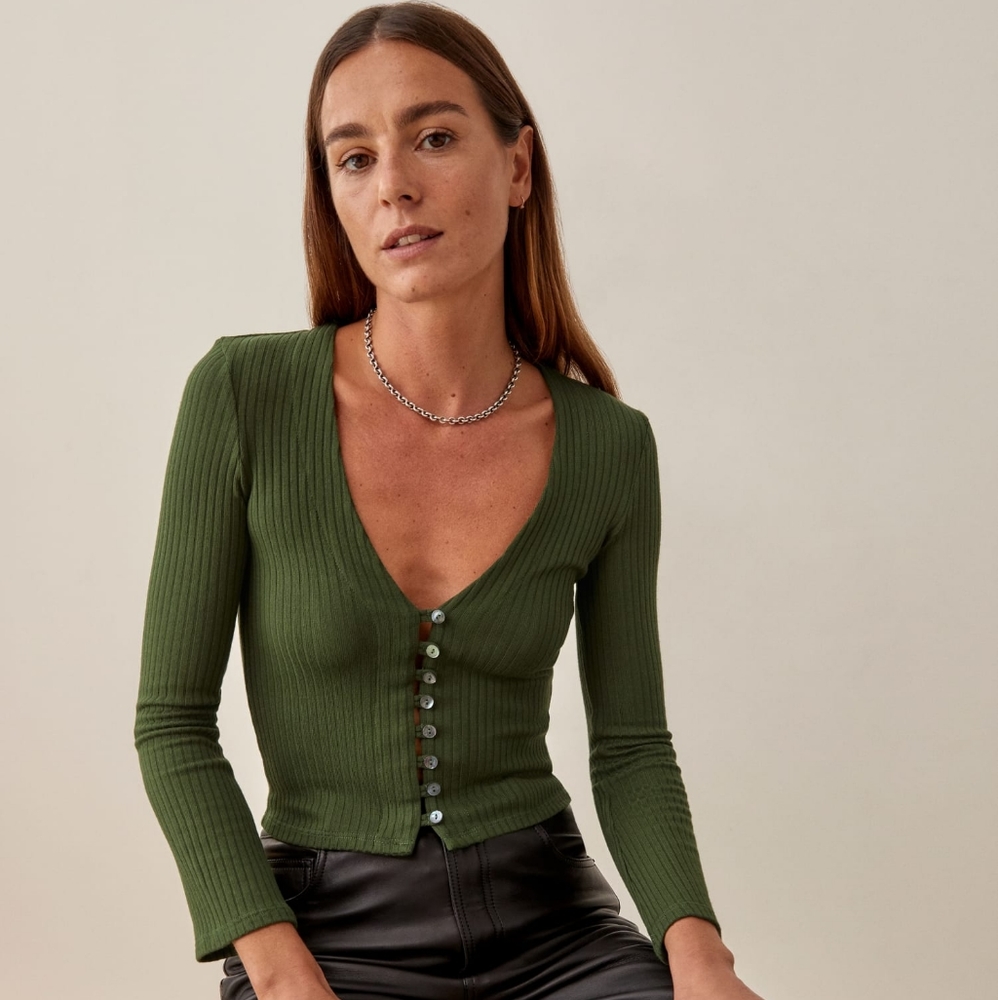 Reformation Gellar Knit Top Small in Fern